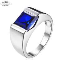 Fashion CZ blue Stone Men Rings 316L Stainless Steel silver Ring for Men Jewelry