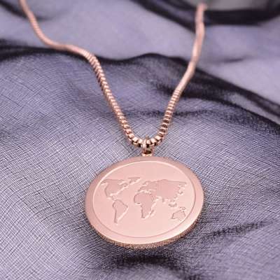 MECYLIFE Fashion18K Gold Plated Stainless Steel Medallion Pendant Necklace Minimalist World Map Necklace Women