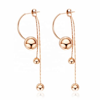 MECYLIFE Rose Gold Stainless Steel Women Bead Ball Earrings Dainty Fashion Drop Earrings