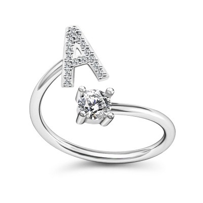 MECYLIFE Hot Selling Fashion A-Z 26 Alphabet Letters Fashion Resizable Ring Crystal Women Initial Rings