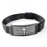 MECYLIFE Black Color Mens Fashion Stainless Steel Mesh Bracelet Christian Spanish Cross Bracelet