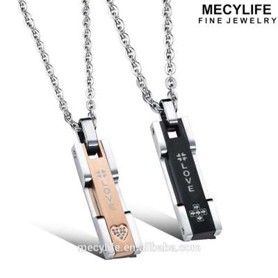 MECYLIFE Stainless Steel Love Jewelry Two Tones Bar Shaped Couple Pendant