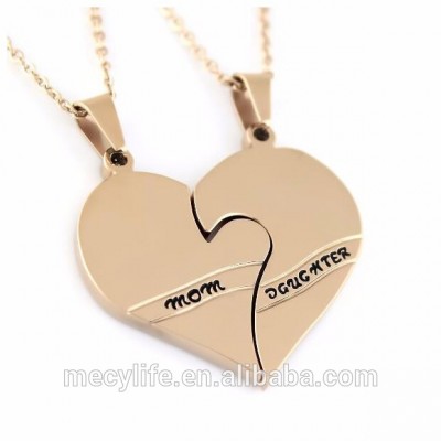 MECYLIFE stainless steel broken jewelry puzzle heart mother daughter pendant necklace