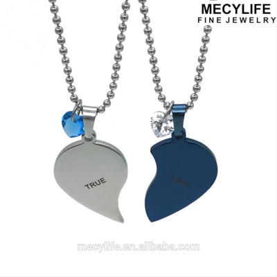 MECYLIFE Jewelry Heart Zircon Charms True Love Split Half Heart Pendant Couple Necklace