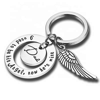 MECYLIFE Wholesale Stainless Steel Memorial Jewelry Angel Wing Pendant Engraved Keychain