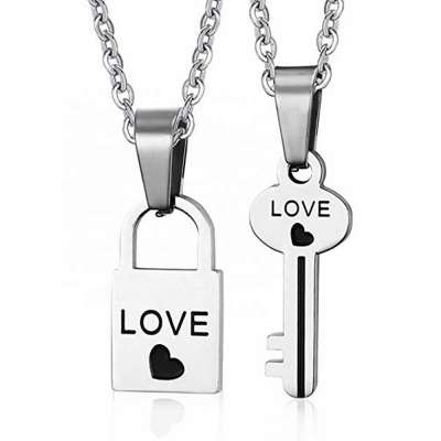 MECYLIFE 2pcs Stainless Steel Key Lock Love Necklace Wholesale Valentine Gifts Fashion Couple Necklaces