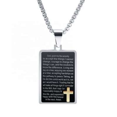 MECYLIFE Personalized Stainless Steel Christian Cross Necklace Bible Verse Engraved Serenity Necklace Men