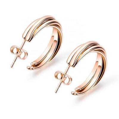 MECYLIFE Rose Gold Plated Stainless Steel Women C-type Cuff Earrings Elegant Hoop Earrings