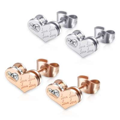 MECYLIFE Stainless Steel Zircon Heart Earrings Crystal Love Stud Earrings