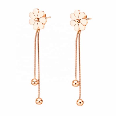 MECYLIFE Fashion Rose Gold Plated Stainless Steel Ball Bead Drop Earrings Dainty Women Flower Earrings