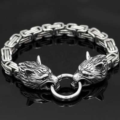 MECYLIFE Vintage Stainless Steel Viking Wolf Bracelet Men Celtic Link Chain Bracelet